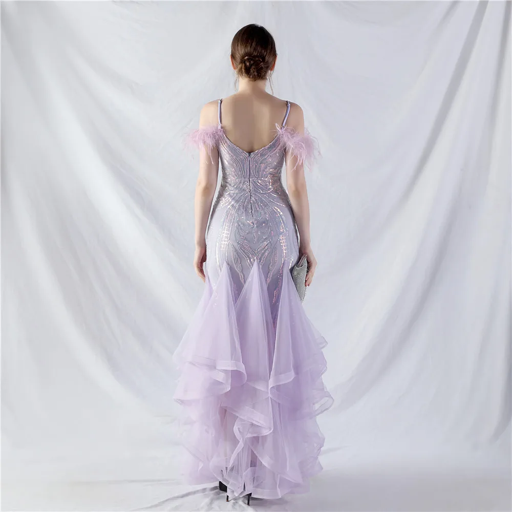 Dearmly Lavender Mermaid Formal Evening Dress 2024 Stunning Sequins Feathers Long Wedding Party Prom Gowns Dropshipping