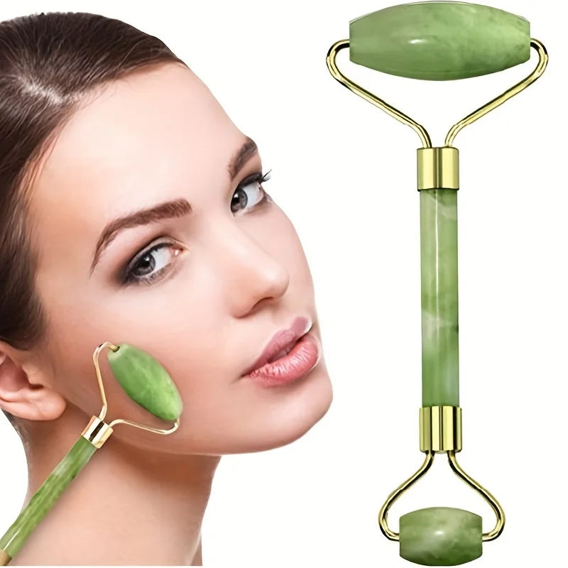 2 Stuks Natuurlijke Jade Steen Schraper, Massager Set, Multifunctionele Massage Roller Met Gezicht Schrapen Tablet