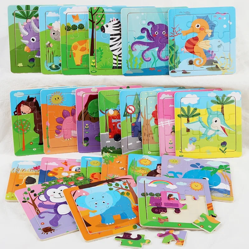 Baby Wooden Montessori Puzzle Child Game Wooden Puzzle 3D Cartoon Animal Puzzle Babies Toys Puzzles for Kids 1 2 3 Year Old