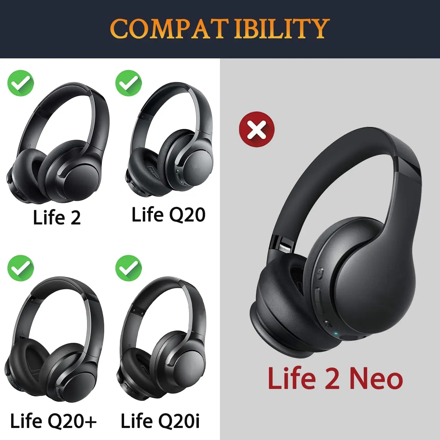 Life 2 Cooling Gel Ear Pads Cushions Replacement for Anker Soundcore Life 2 (Not fit Life 2 Neo)/Q20/Q20+/Q20I/Q20BT Headphones