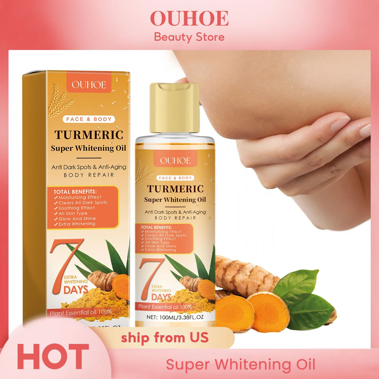 Face & Body Turmeric Super Whitening Oil Effective Moisturizing Clears Dark Spots Soothing Skin Anti-aging Body Repair Serum Oil