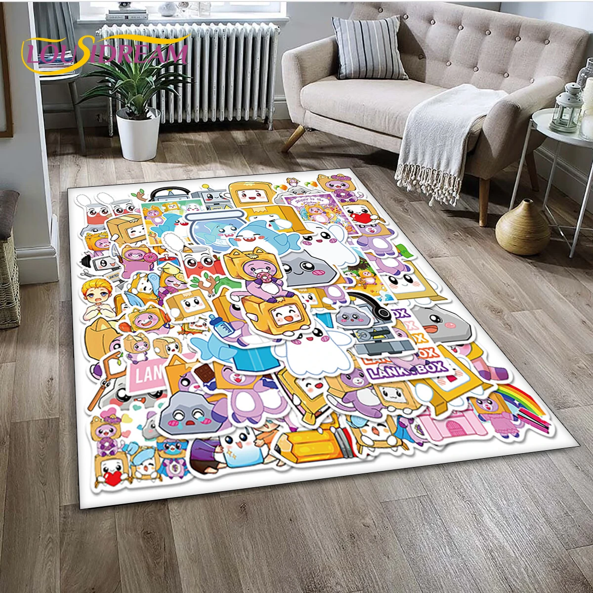 Lankybox Cute Happy Boxy Foxy Rocky Carpet Rug for Bedroom Living Room Home Sofa Decoration,Children Game Large Decor Floor Mat