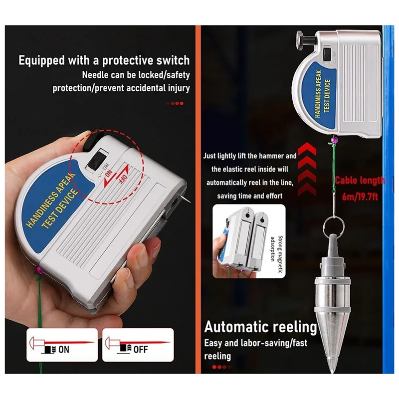 T98C-Retractable Plumb-Bob, Automatically Stretch Line Stabilize Magnetic Plumb-Bobs Tool, Magnetic Retractable Plum-Bob