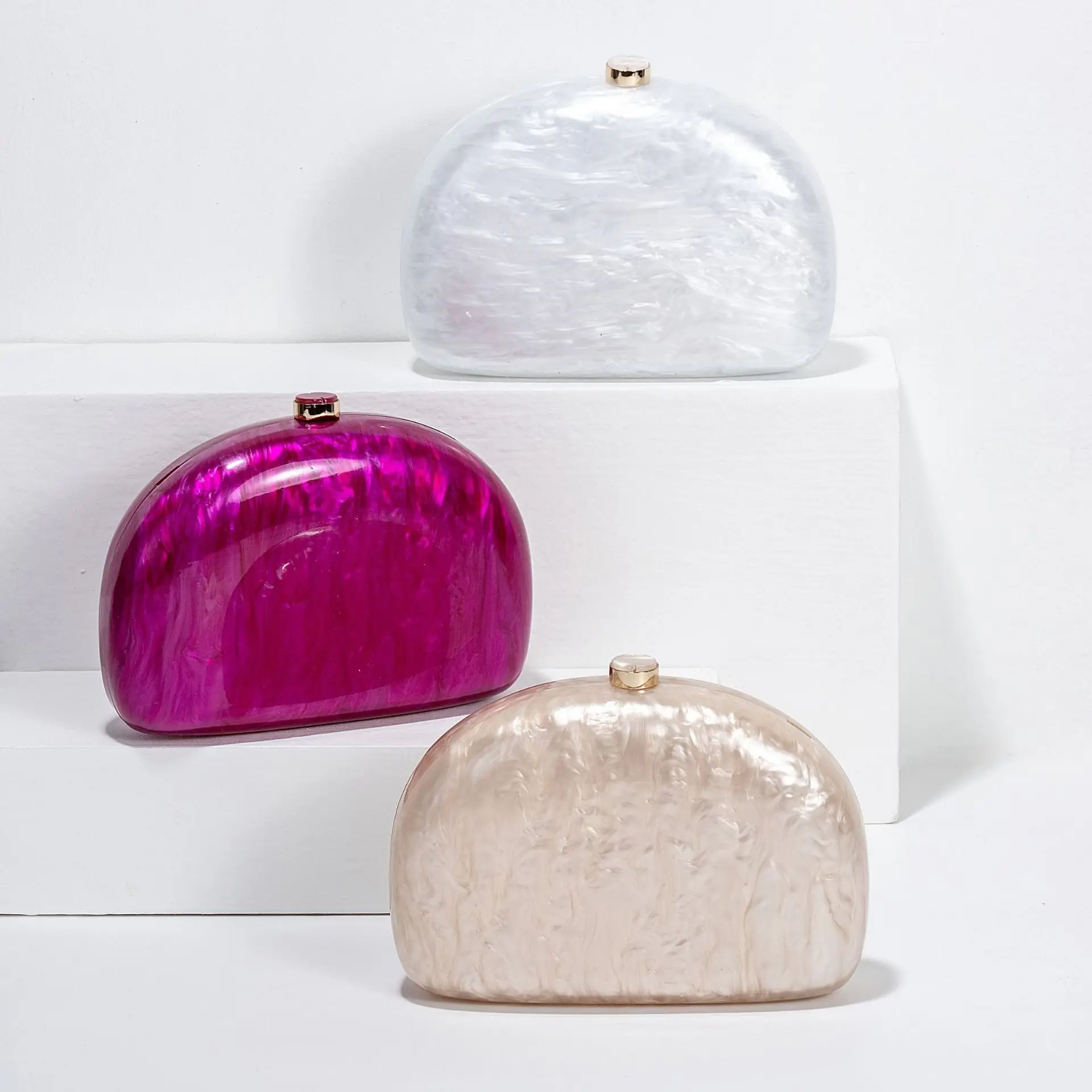 

Elegant Fashion Half-Round Pressed Acrylic Lipsticks Mini Purses Evening Bag for Wedding Banquet Party Clutch