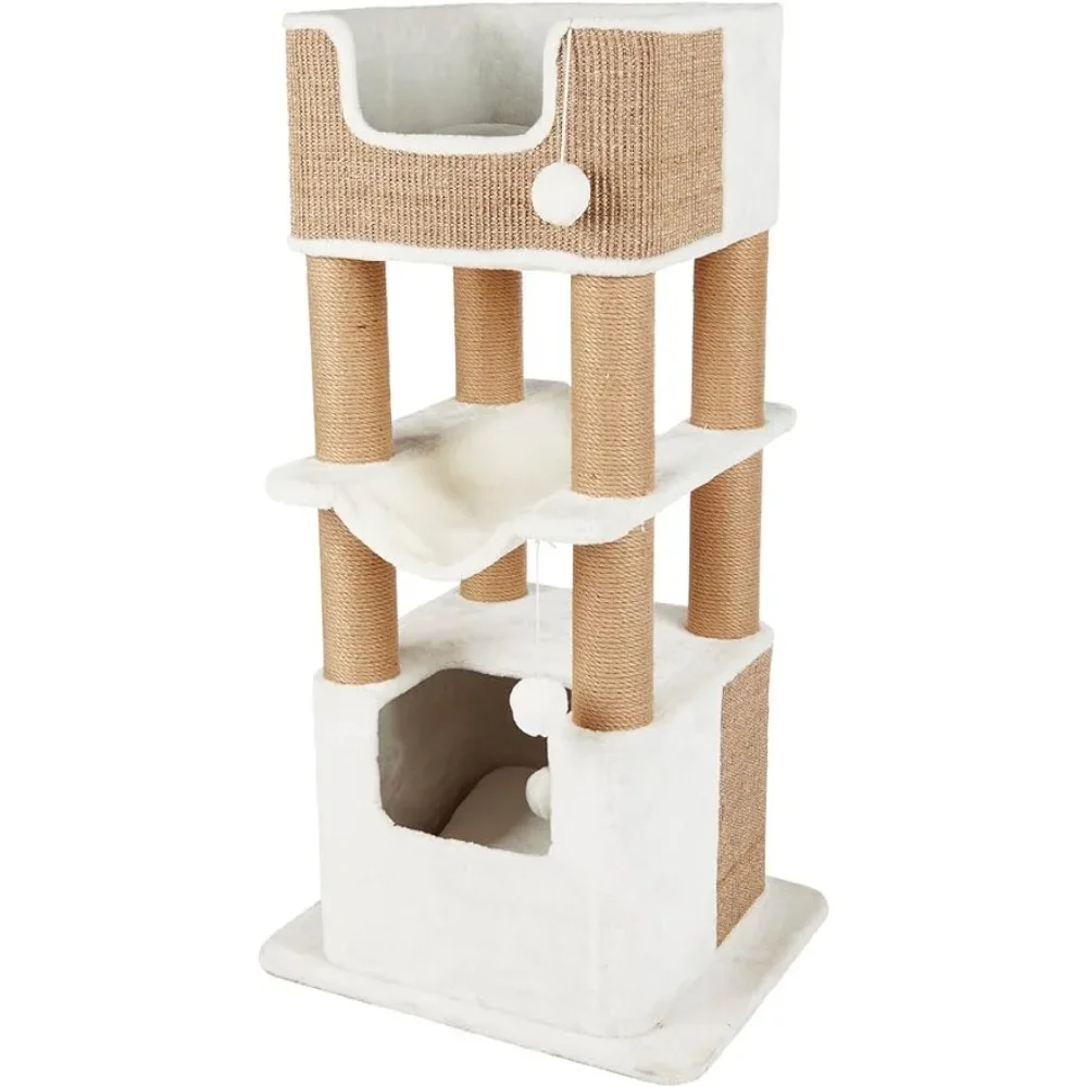 

Cat Tree With Plush Condo Pet Dangling Cat Toys Goods for Cats Accessories Cushions Sisal Scratching Posts Brown Freight Free