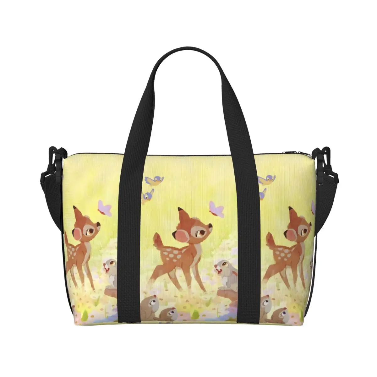 مخصص بامبي حقيبة حمل على الشاطئ للنساء الطباعة الكلاسيكية الحيوان مقصورة كبيرة رياضة حقائب السفر الشاطئ