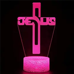 3D Night Light Jesus Cross Illusion Lamp 7 Colors Changing USB Led Christian Decorative Table Lamp Christian Prayer Lamp Acrylic