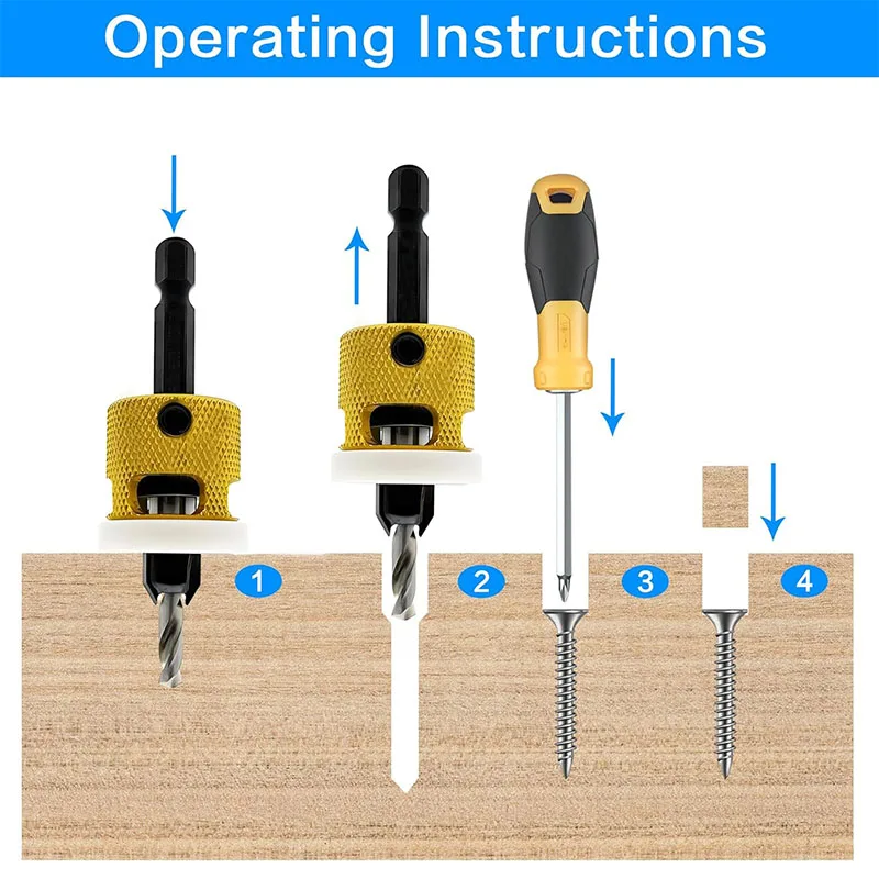 3Pcs Countersink Drill Bit Set, HSS M2 Tapered Bits #10#12#14, 3/8" Dia X (1/8'', 9/64'', 5/32'') Drill, Carbide Tipped 82°