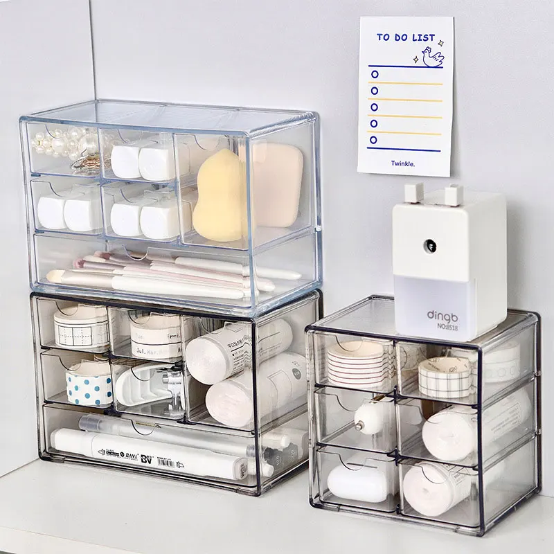 Transparent  six-squared dust-proof drawer storage box Stationery jewelry 6-squared cosmetics storage