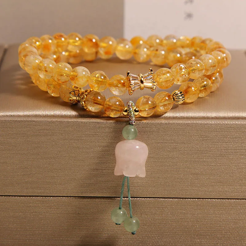 Alluring Golden Energy Crystal Beaded Bracelet Citrine Empowering Energy and Fortune Healing Energy Bracelets with Good Luck