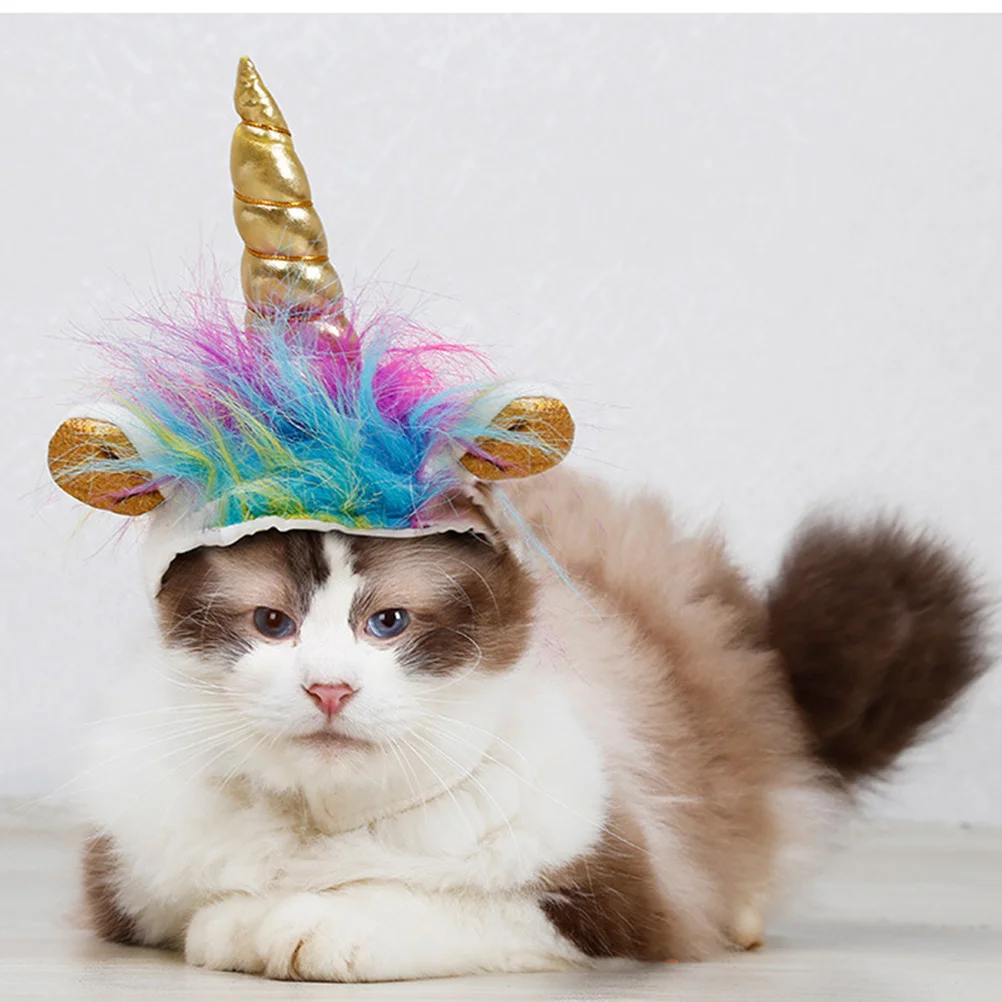 

Halloween Pet Unicorn Hat 22-30cm for Cats Dogs Cosplay Cap with Colorful Manes and Horn Easy on Off Sticker Design