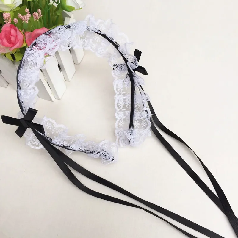 Japanese Lolita Lace Bow Ribbon Cute Soft Girl  Lolita Headdress Ears on The Head Headband  Anime Cosplay Hair Accessories
