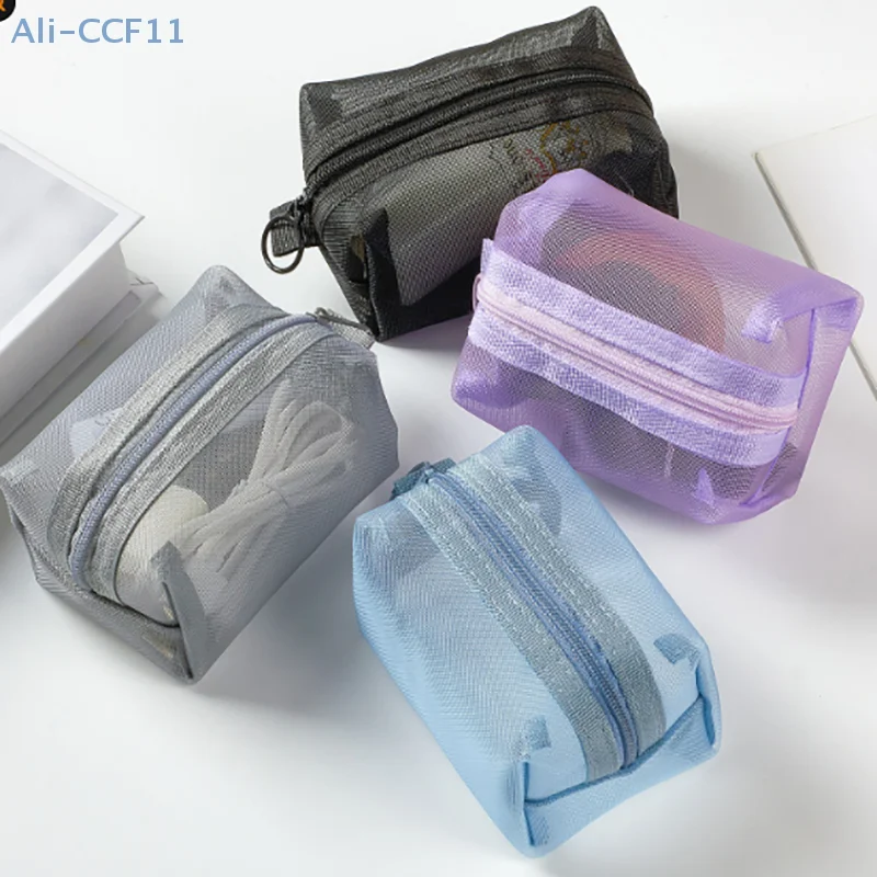 Multipurpose Breathable Square Mesh Storage Pouch Lightweight Mini Wash Bag Mini Zipper Coin Purse Large Capacity Coin Purse