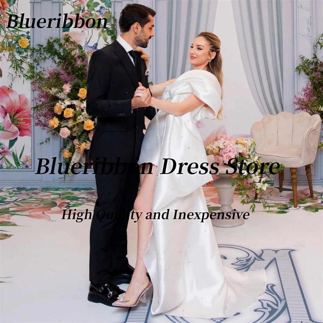 Blueribbon-vestidos de novia cortos con cuentas para mujer, de un hombro vestido de novia, ropa de verano, 2024