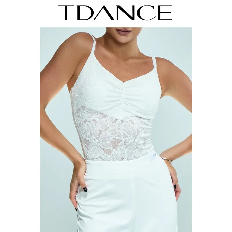 Tuta da pratica moderna latina femminile personalizzata con canotta plissettata con cuscino sul petto per le lezioni quotidiane JM-128