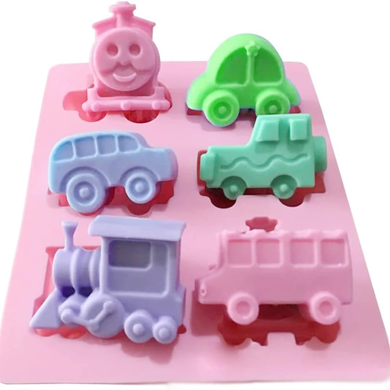 3D Car Silicone Mold Vehicle Soap Chocolate Candy Mould Cartoon Train Jelly Crayon Ice Cube Tray Cake Topper Decorating Tool