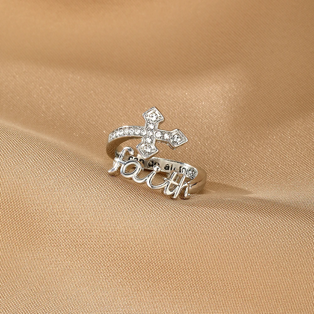 1 Piece Female Inspiration Adjustable Ring,“ I Can Do All Things, Carving, Simple Style, Alloy Inlay, Suitable for Daily Wear and Gifts, Suitable for Easter Seasons, Four-Season Jewelry