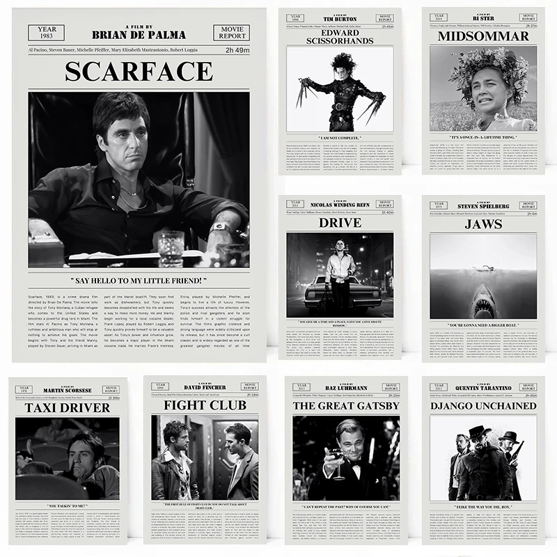 Póster de colección de películas clásicas, impresiones de películas retro estilo periódico, pintura en lienzo, arte de pared con temática de películas, cuadros para decoración del hogar y la sala de estar
