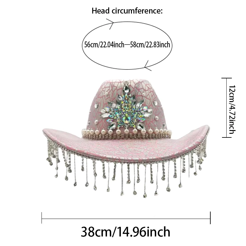 HongLuan Brokatowy Kapelusz Kostiumowy dla Dorosłych i Kapelusze Kowbojskie z Cyrkoniami dla Kobiet, Akcesoria do Cosplay Kowbojki i Kapelusz Kowbojski