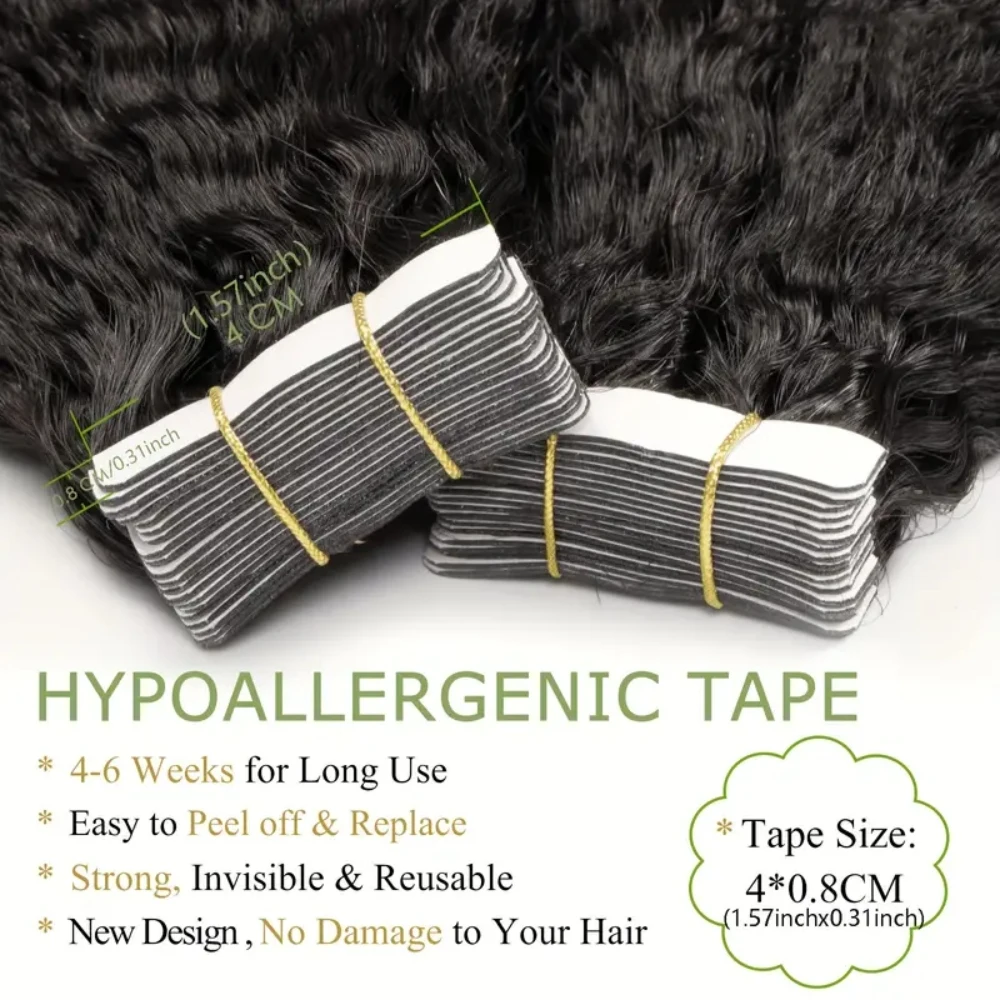 Kinky Straight Invisible Tape In 100% Human Hair Extensions 16\