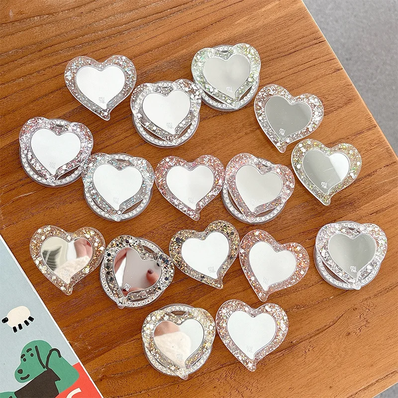 Heart Shaped Glitter Magnetic Phone Grop Holder Cute Back Adhesive Makeup Mirror Finger Socket Holder Bracket Cell Decor Stand view 3