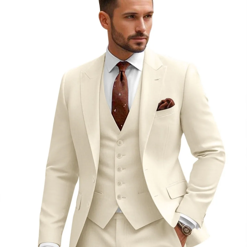 Button Solid Shawl Lapel Blazer Jacket Men's Slim Fit 3 Piece Suit One  Vest Pants Set with Tie Pocket Square
