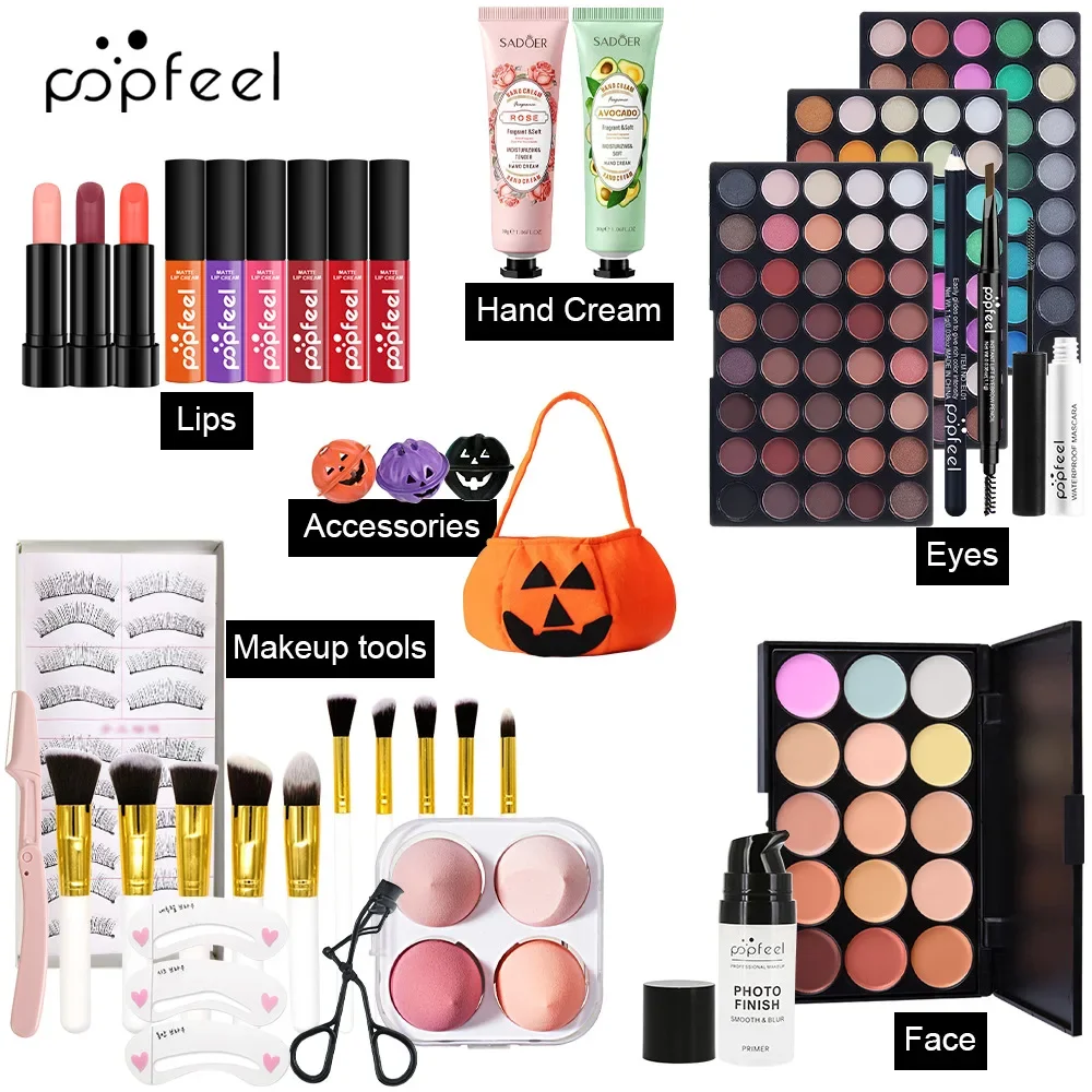 ที่ขายดีที่สุด Popfeel แต่งหน้าชุดอายแชโดว์ Eyeliner Brow Lip GLOSS คอนซีลเลอร์ของขวัญเวทีฮาโลวีนสําหรับเครื่องสําอางผู้หญิง