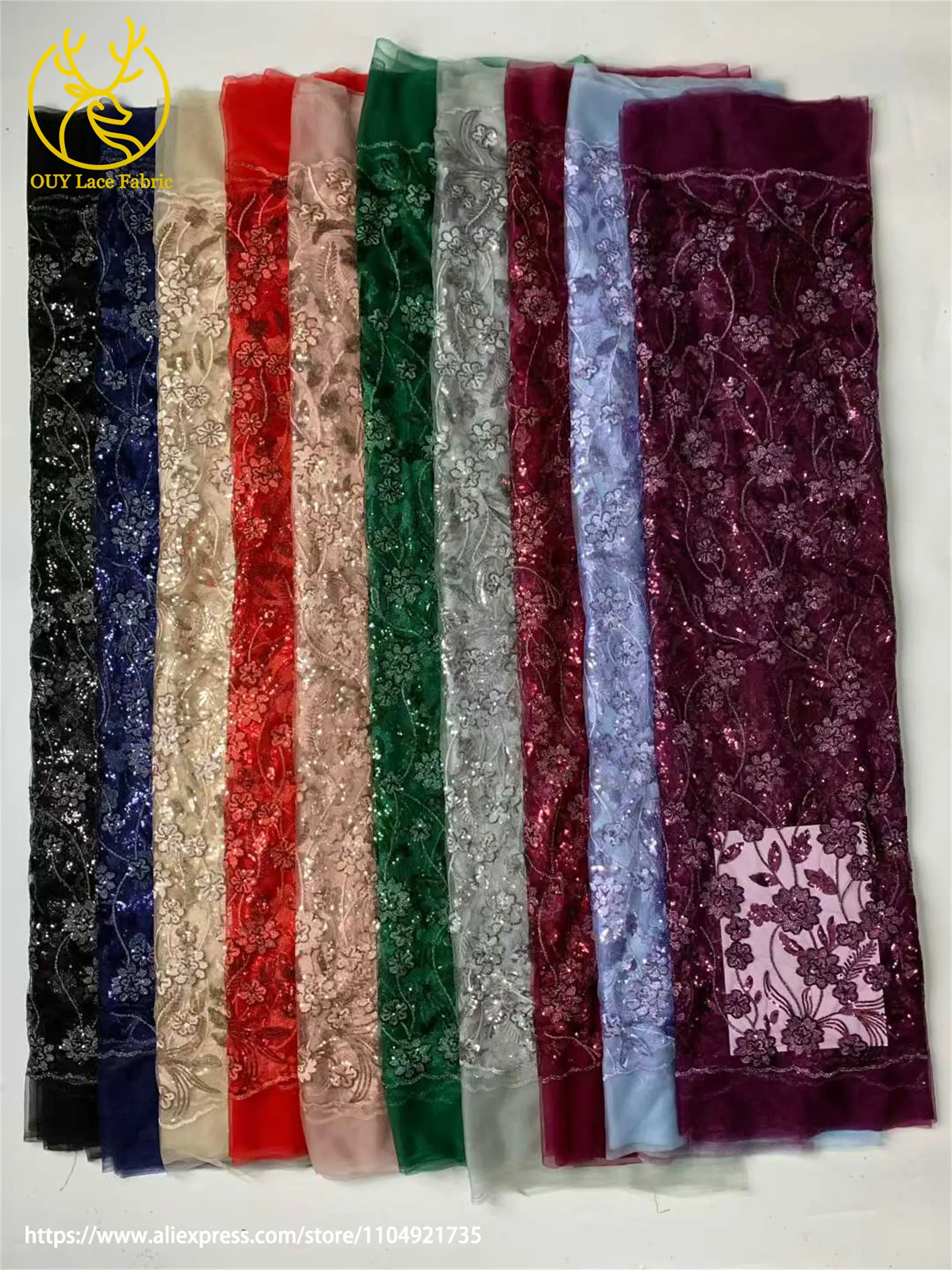 Afrikanische Pailletten Stickerei Spitze Stoff Hohe Qualität Französisch Nigerian Pailletten Tüll Spitze Stoff Damen Kleid Hochzeit Kleid Nähen – Detail 18
