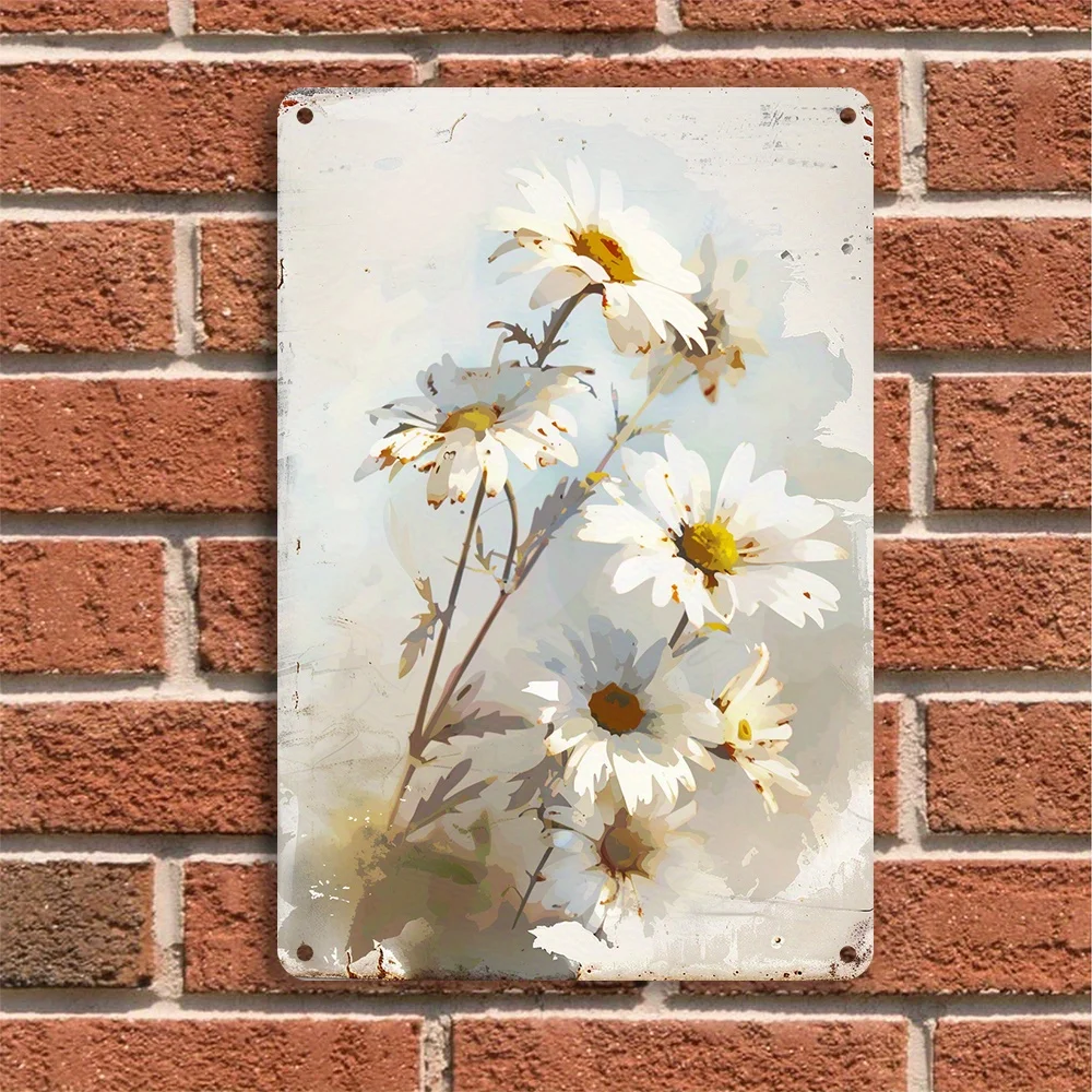 1PC witte madeliefje ijzeren metalen bord voorgeperkt waterdicht weerbestendig binnen buiten decoratieve kunst huis wanddecoratie