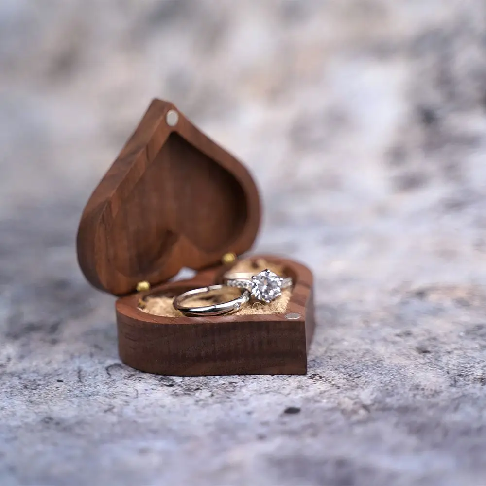 Simplicity Heart Shape Jewelry Box Solid Wood Mini Ring Storage Box Portable Durable Home Decor