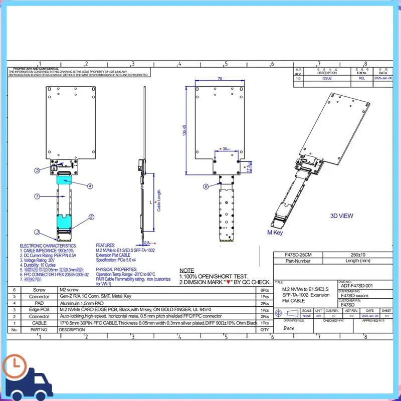 Mais recente cabo de extensão ssd f47sd m.2 nvme para e1.s/e3.s pcie 5.0 x4 e1.s/e3.s (SFF-TA-1002) para cabo de extensão de cartão ssd nvme