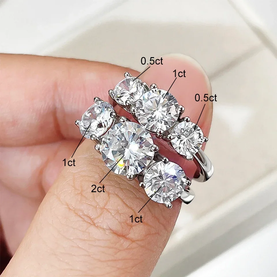 2/4 Carat D Color Moissanite Diamond Rings with GRA Certificate Round Cut Three Stones Ring Engagement Wedding Bands Jewelry