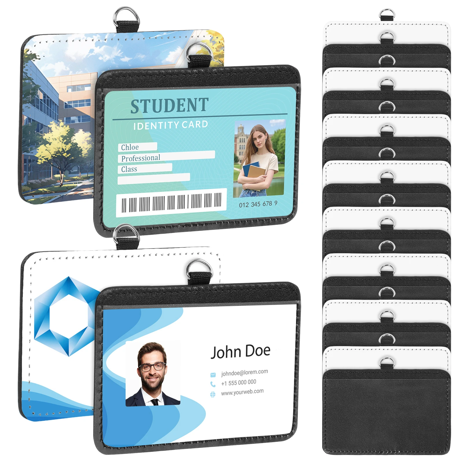 20Pcs Sublimation Blank ID Badge Holders Horizontal/Vertical Heat Transfer Print ID Card Holders for Office Employees Students