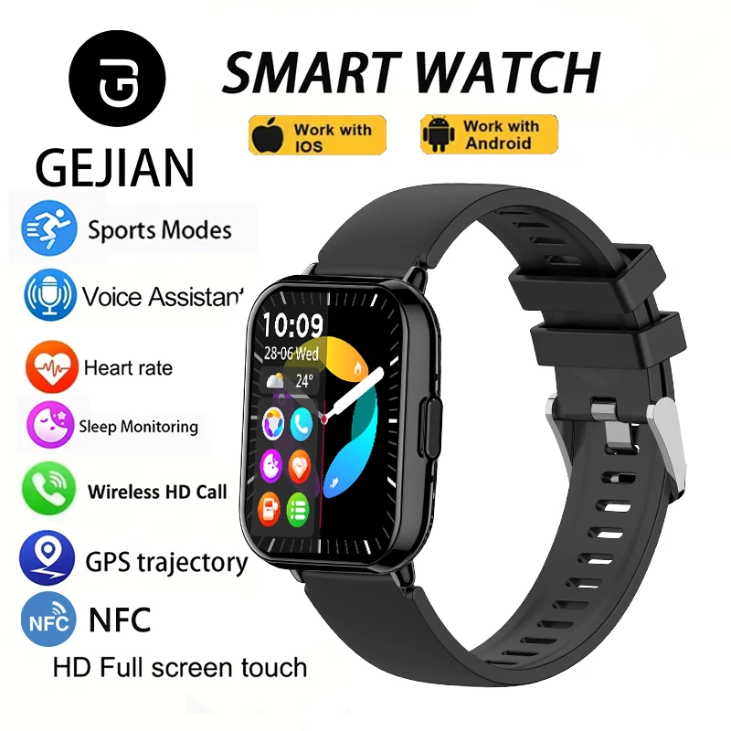 

Новые умные часы GEJIAN с 1,83-дюймовым TFT HD-экраном 240*284, функцией звонков по Bluetooth, мониторингом сердечного ритма и здоровья, универсальные смарт-часы для Android и iOS