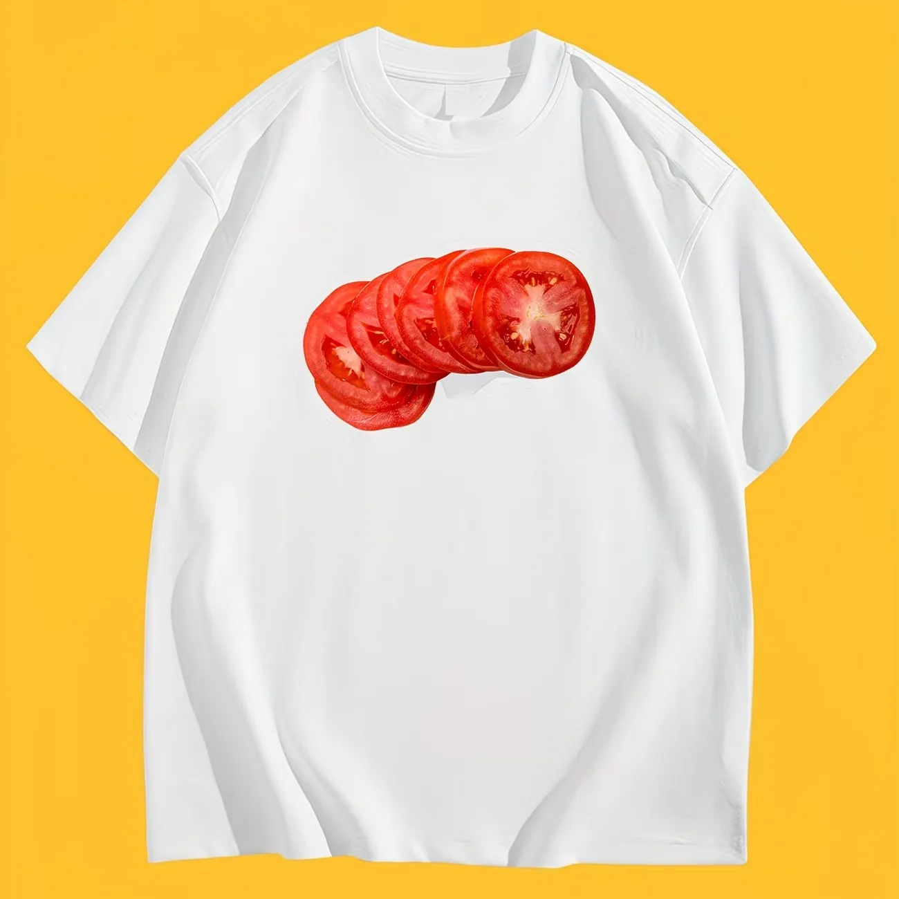 Aesthetic Tomato Slice T-Shirt Creative Fruit Graphic Tee Summer Short Sleeve Realistic Art Design Trendy Fashion Casual Tops