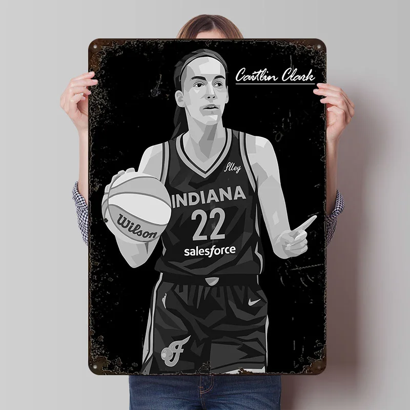 Caitlin Clark Indiana Fever Black Poster Customized Vintage Metal Signs Wall Art Retro Tin Plaque for Office Decor Room House