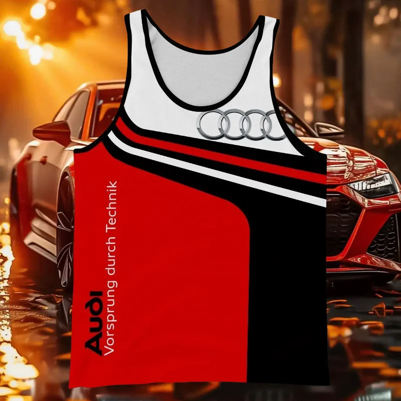 

Новинка 202, летний хит продаж, мужской жилет с принтом Audi quattro3D, дышащий повседневный модный крутой быстросохнущий спортивный жилет MOTO, красный