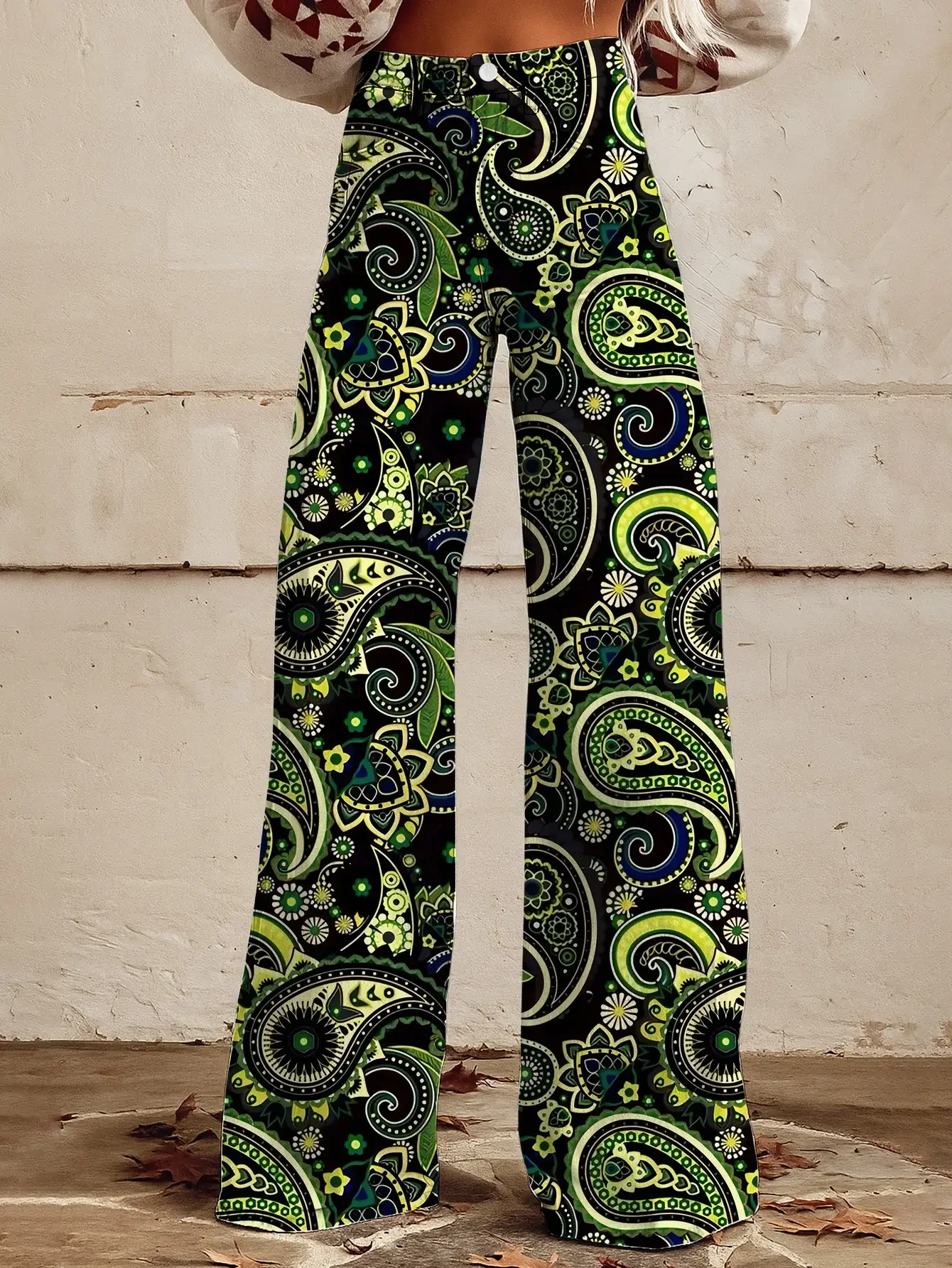  2026 Ladies' fashionable casual wide leg jeans, washed elastic denim, Cute cartoon pattern