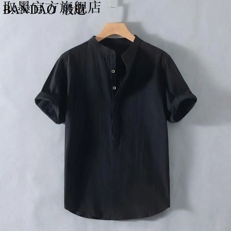 

New Chinese Sle Men's Collared Cotton Linen Casual ort Sve irt Loose f Sve Loose Fit Stand Version Daily We...