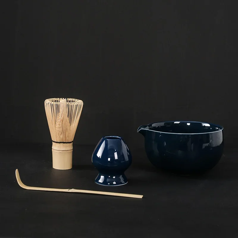 

4pcs traditional matcha giftset bamboo matcha whisk scoop ceremic Matcha Bowl Whisk Holder chinese tea set Kitchen supplies