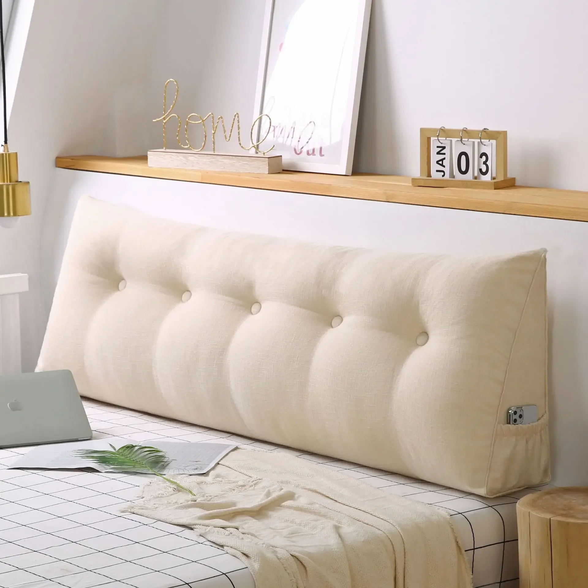 Large Triangular Headboard Wedge Bed Rest Reading Pillow Backrest Positioning Support Bolster Cushion with Removable Cover
