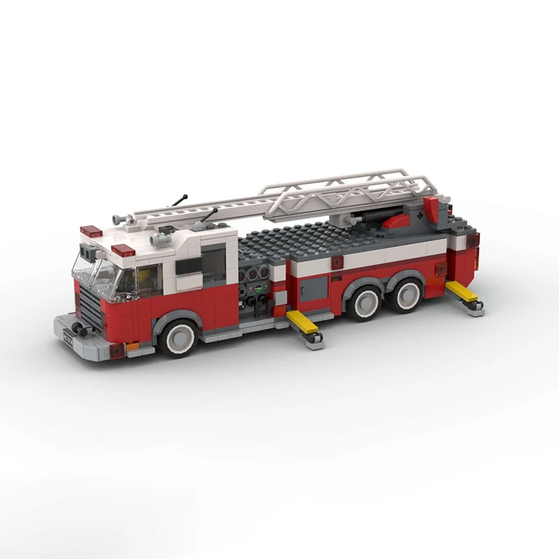 Bloco de construção MOC- 115349   Cidade caminhão de bombeiros caminhão de bombeiros escada 517 pçs modelo de construção crianças presente aniversário brinquedo natal