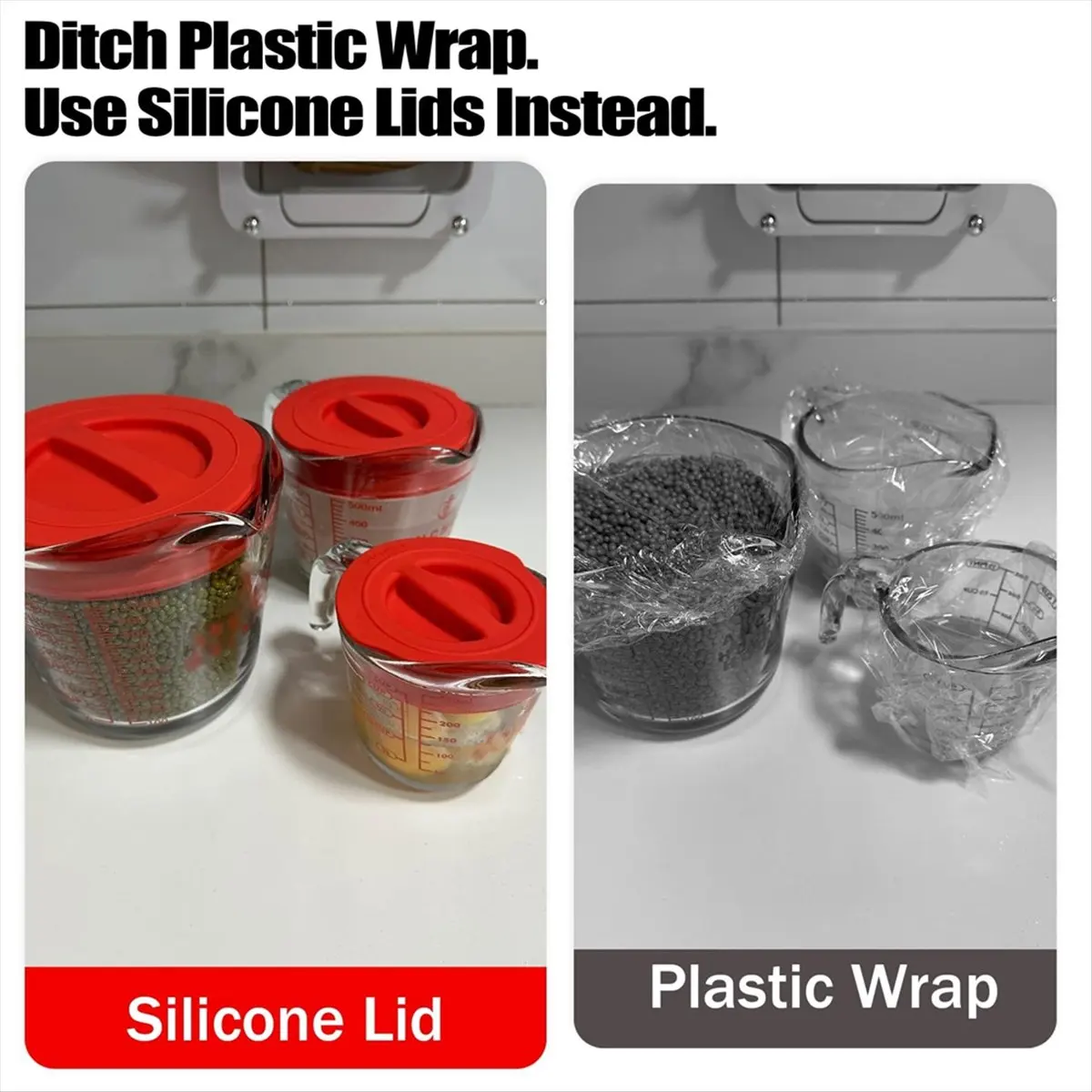 3PCS Reusable Silicone Replacement Lids Fits for Acnhor Hocking 1-Cup, 2-Cup & 4-Cup Glass Liquid Measuring Cups