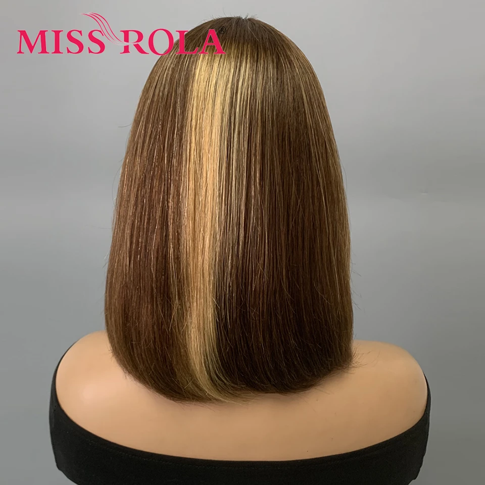 MISS ROLA Hair 10A Grade Brazilian Short Bob Human Hair Wigs Whole Machine Made Straight Bob Wig With Bangs Remy 180% Density