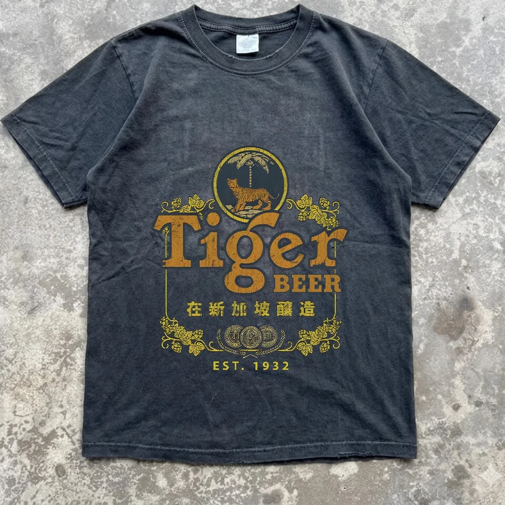 1932 Singapore Tiger Beer Retro Herren-T-Shirt, Unisex-T-Shirt, Fan-Geschenk, lässiges, bedrucktes Alltags-T-Shirt – Detail 2