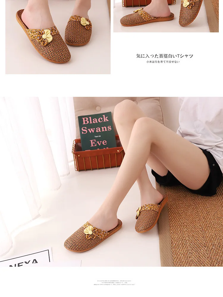2022 neue Leinen Hausschuhe Frauen Sommer Bambus Matten Haus Hausschuhe Holzboden Schuhe Frauen Eva weiche Sohle Strand Hausschuhe Schuhe Frauen – Detail 11