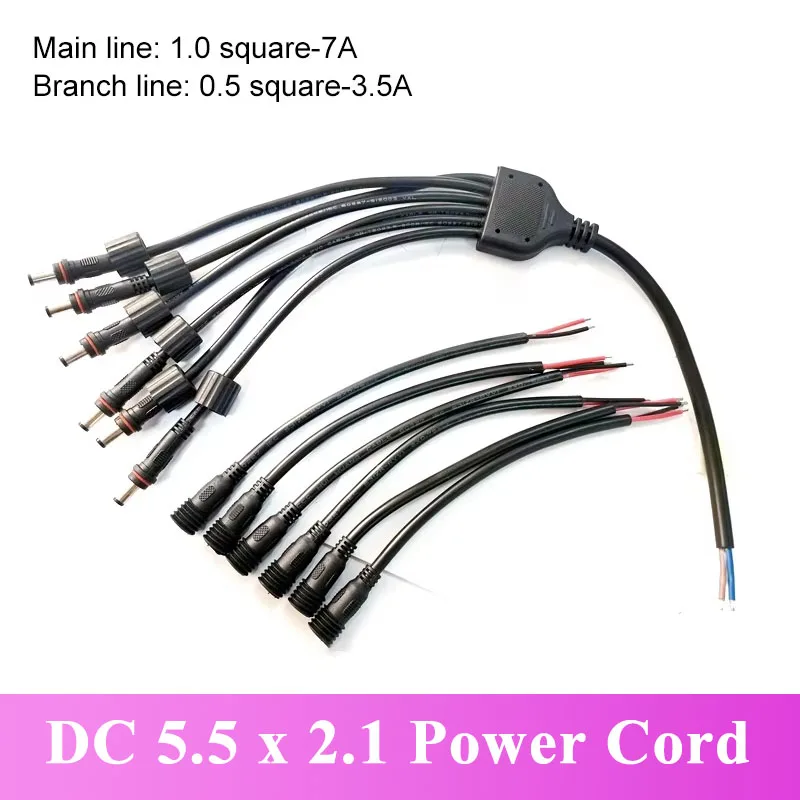 2-16A DC 5.5*2.1 Waterproof Power Cable Connector Quick Connect 0.3-1.0 Square Male Female Extension Cord 1 to 5 Wire Splitter