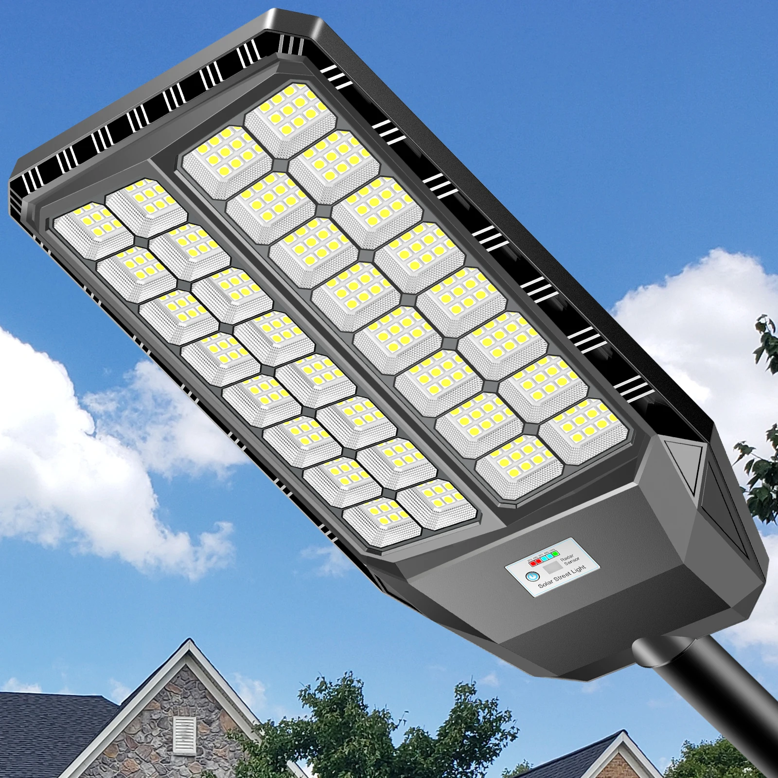 Solar-Straßenleuchten für den Außenbereich, 7000W helle Sicherheitsleuchten ohne Verkabelung für den Hof, Bewegungssensor-Flutlichter mit IP67-Wasserschutz, von der Dämmerung bis zum Morgengrauen,