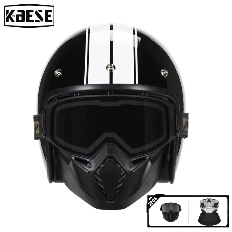 2024 New Design Cascos Cafe Racer 3/4 Open Face Helmet with Removable Anti-fog Mask Scooter ATV Cruiser Helmets DOT Approved