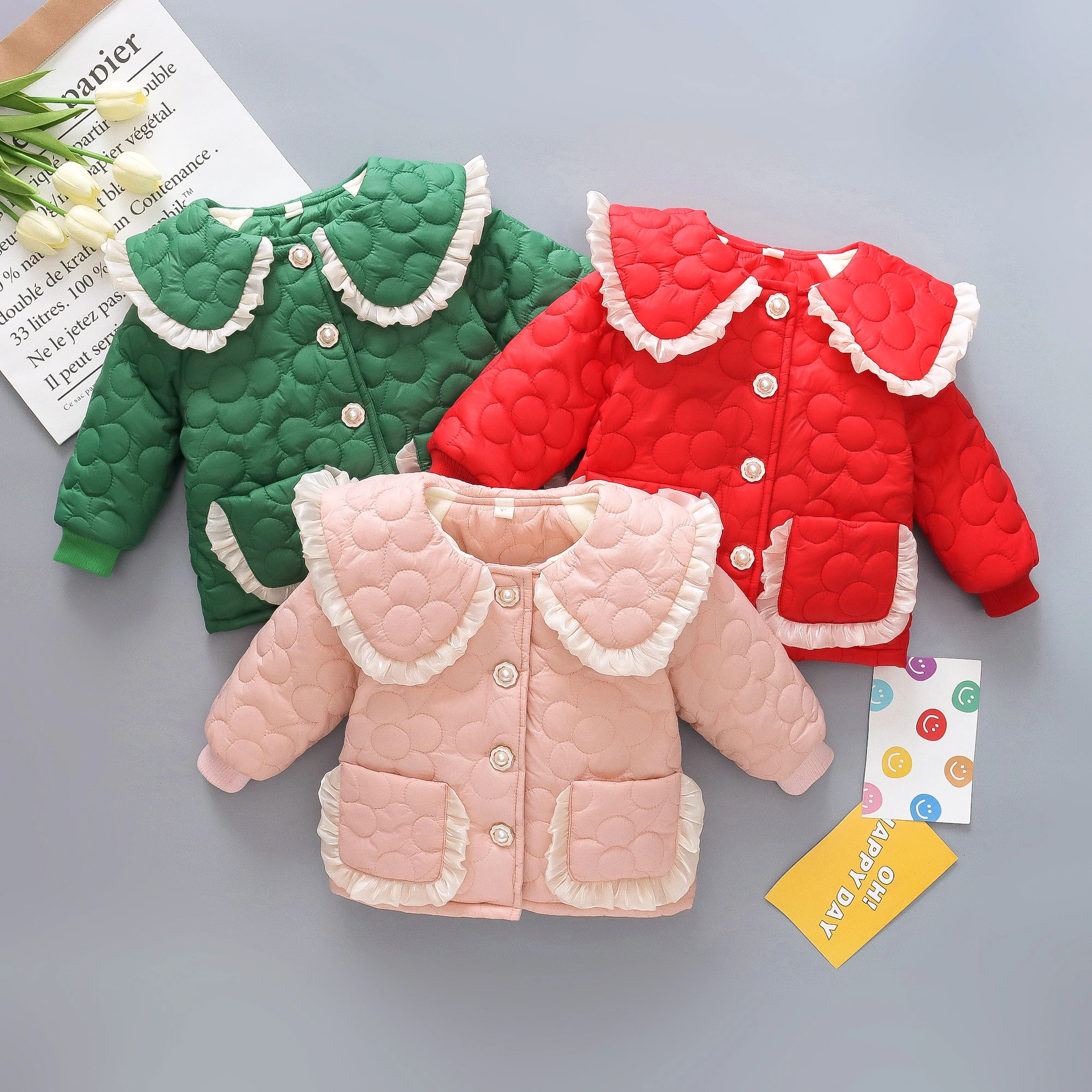Baby Mädchen Baumwolljacke Herbst und Winter Mädchen einfarbige Revers Baumwolljacke süße dicke Baumwolljacke für Mädchen